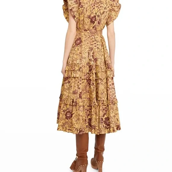 Elsie Tiered Floral Waist-Tie Midi Dress - Picture 3 of 11